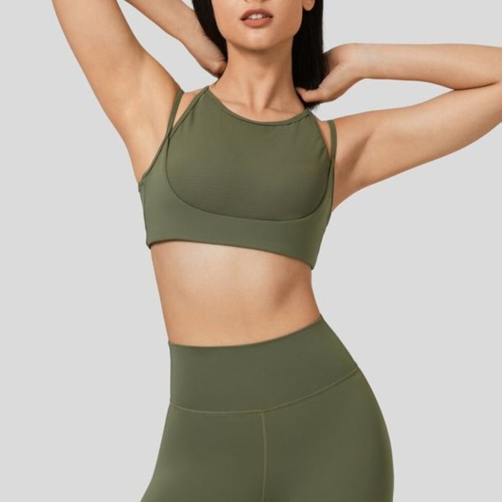 Halara XL Sports Bra Green Activewear Workout Gym Support Compression Running Xl